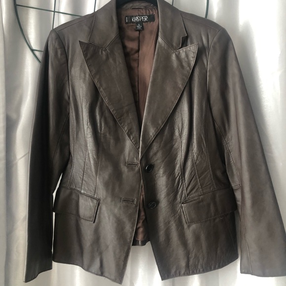 Kasper 100% Genuine Leather brown Jacket with two pockets - Picture 10 of 12